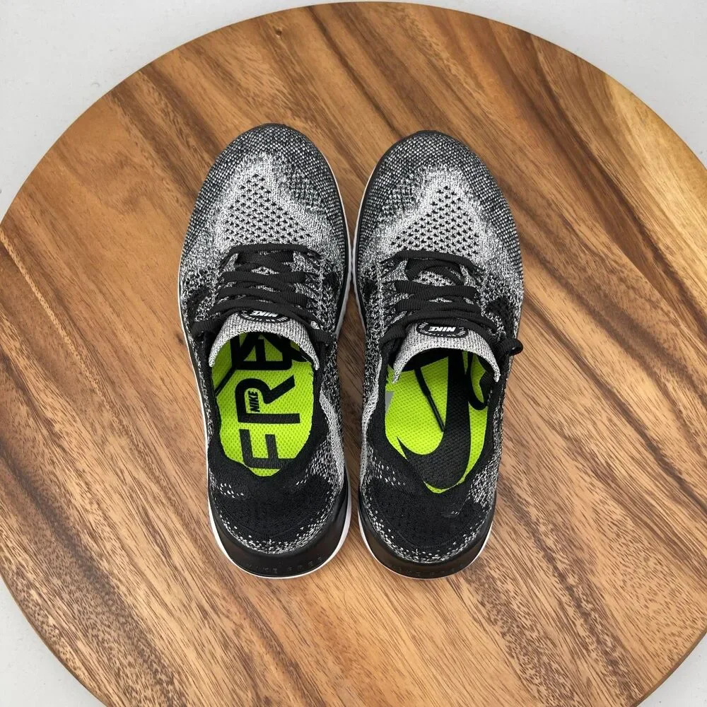 Nike Free RN Flyknit Shoes Womens Size 5 Black Oreo Running Comfort Walking Gym